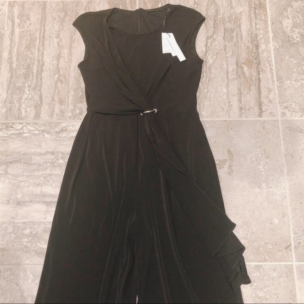 TAHARI CREPE WIDE LEG JUMPSUIT SIZE 12 NWT BLACK